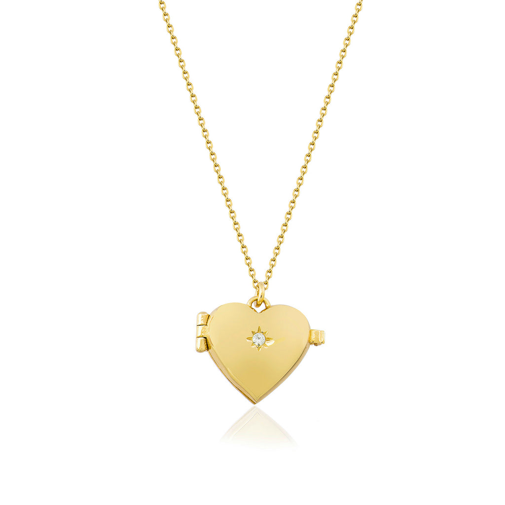Gold Plated Trendy Zirconia Heart Locket Necklace 925 Crt Sterling Silver  Wholesale Turkish Jewelry