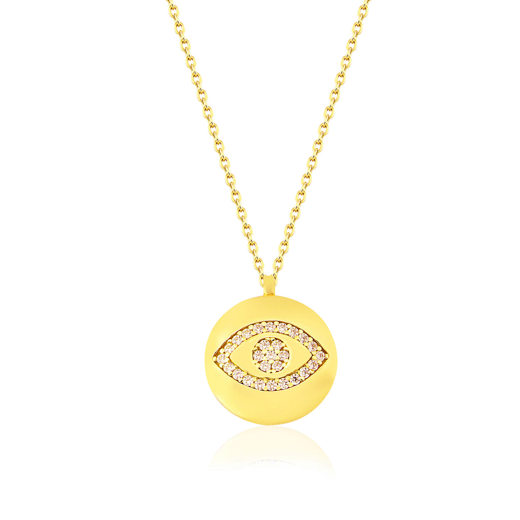 Zirconia Evil Eye Coin Gold Plated 925 Crt Sterling Silver Necklace Wholesale Turkish Jewelry