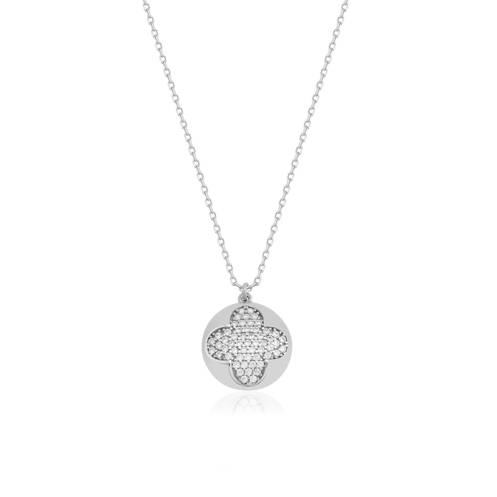 Gold Plated Fashionable Cubic Zirconia Clover Necklace 925 Crt Sterling Silver Wholesale Turkish Jewelry