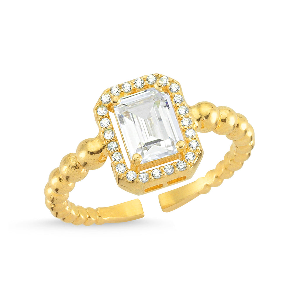 Zirconium Emerald Cut Gold Plated Adjustable Ring Wholesale Turkish 925 Crt Sterling Silver Jewelry