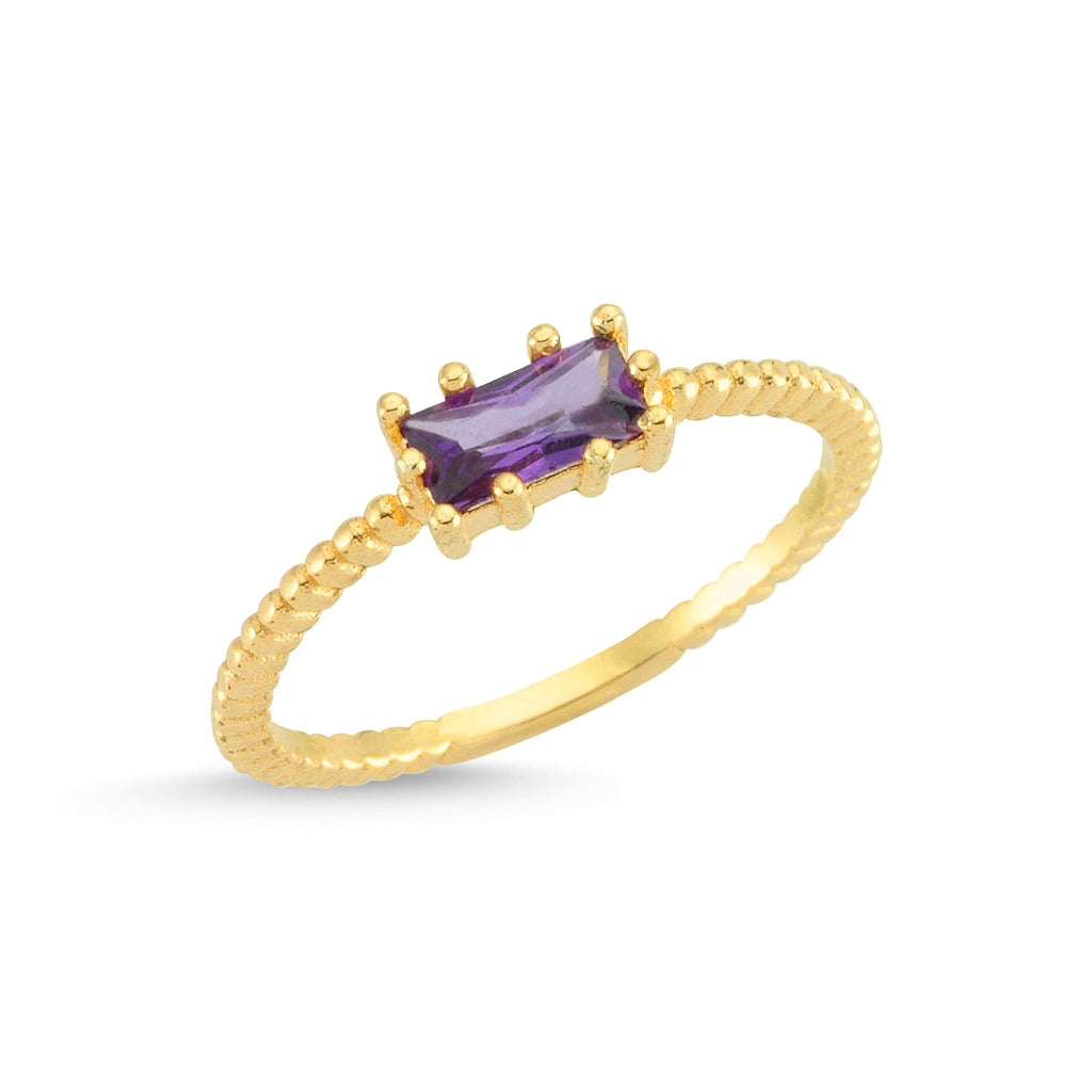 Purple Baguette Gold Plated Adjustable Ring Wholesale Turkish 925 Crt Sterling Silver Jewelry