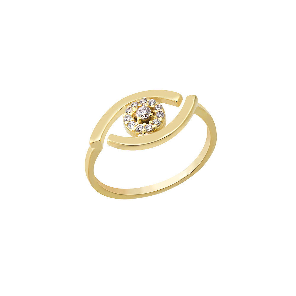 Trendy Zirconia Evil Eye Gold Plated Ring Wholesale 925 Crt Sterling Silver Turkish Jewelry
