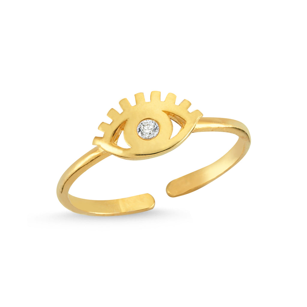 Zirconium Evil Eye Gold Plated Adjustable Ring Wholesale Turkish 925 Crt Sterling Silver Jewelry