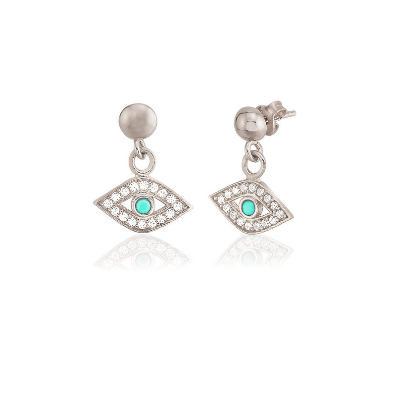 Handcrafted White Zirconia With Turquoise Eye Dangle Earring  925 Crt Sterling Silver Wholesale Turkish Jewelry